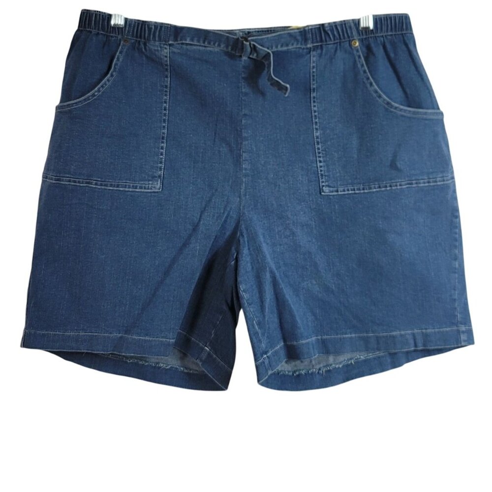 Denim & Co. Jean Shorts Blue 2X Pull On Elastic Waist Pockets Flat Front QVC